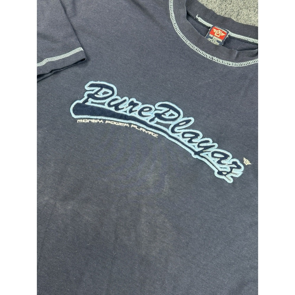 Vintage Pure Playaz T Shirt Mens XXL Navy Streetwear Hip Hop Logo Korea 24x30.5